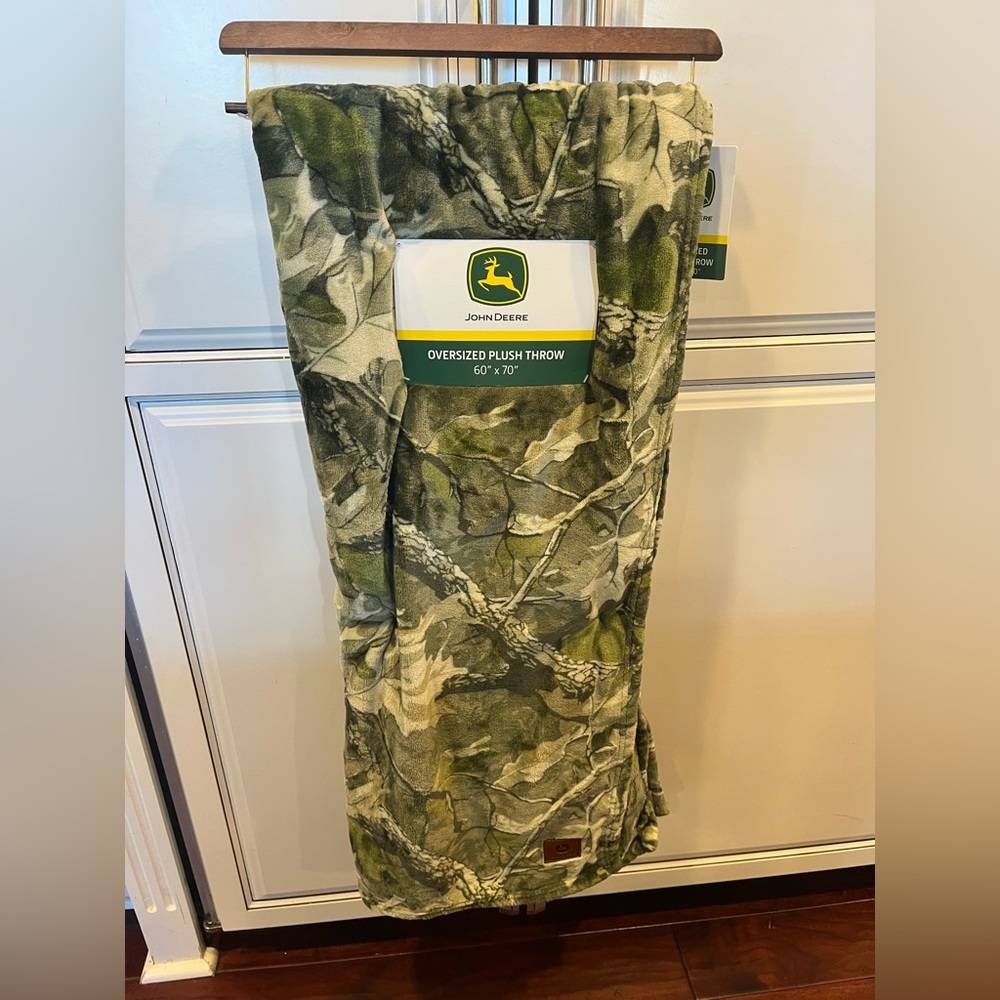 John Deere camouflage camo Green and Yellow Plush Throw Blanket